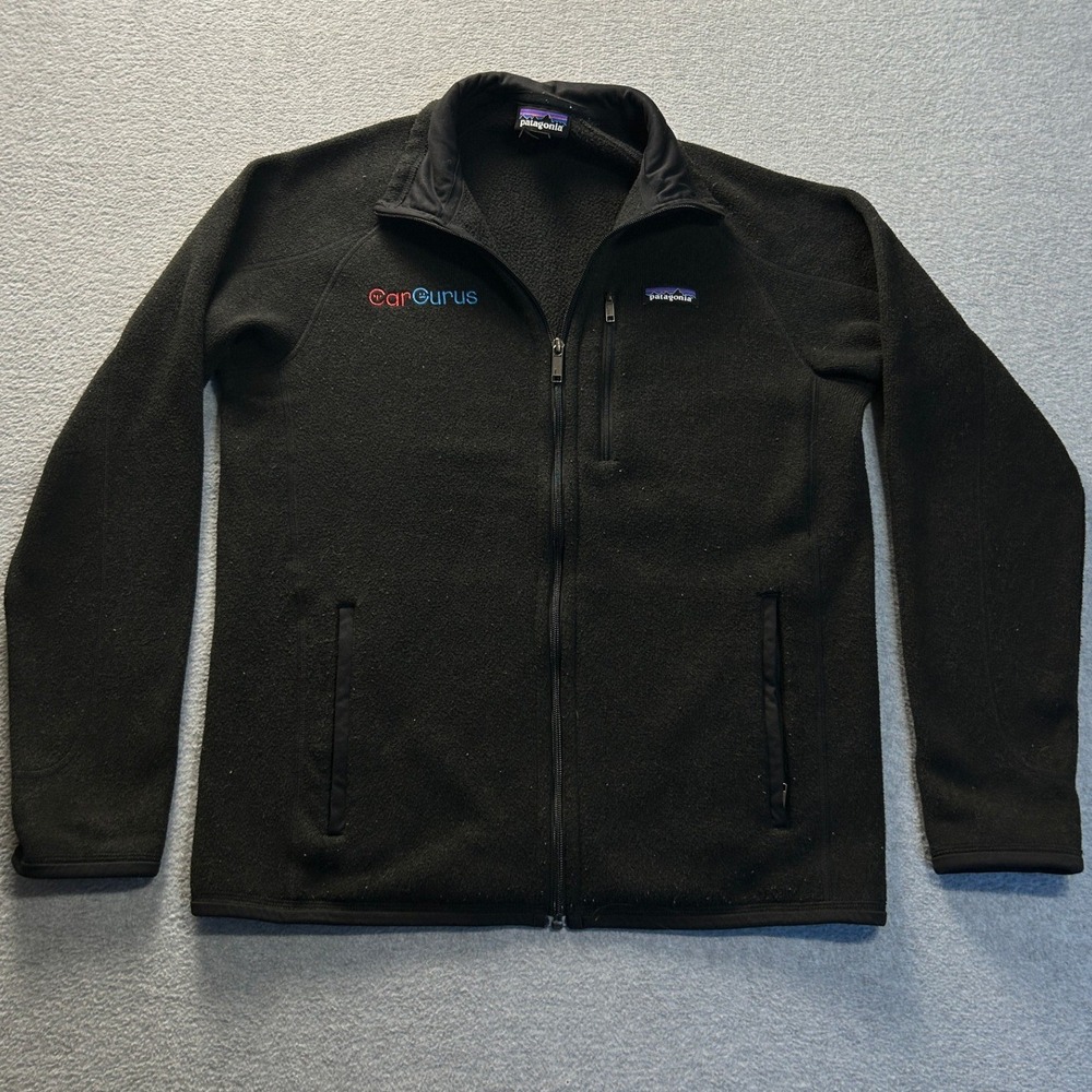 Patagonia Full Zip Fleece Sweater Jacket Mens M Black CarGurus Embroidered Logo